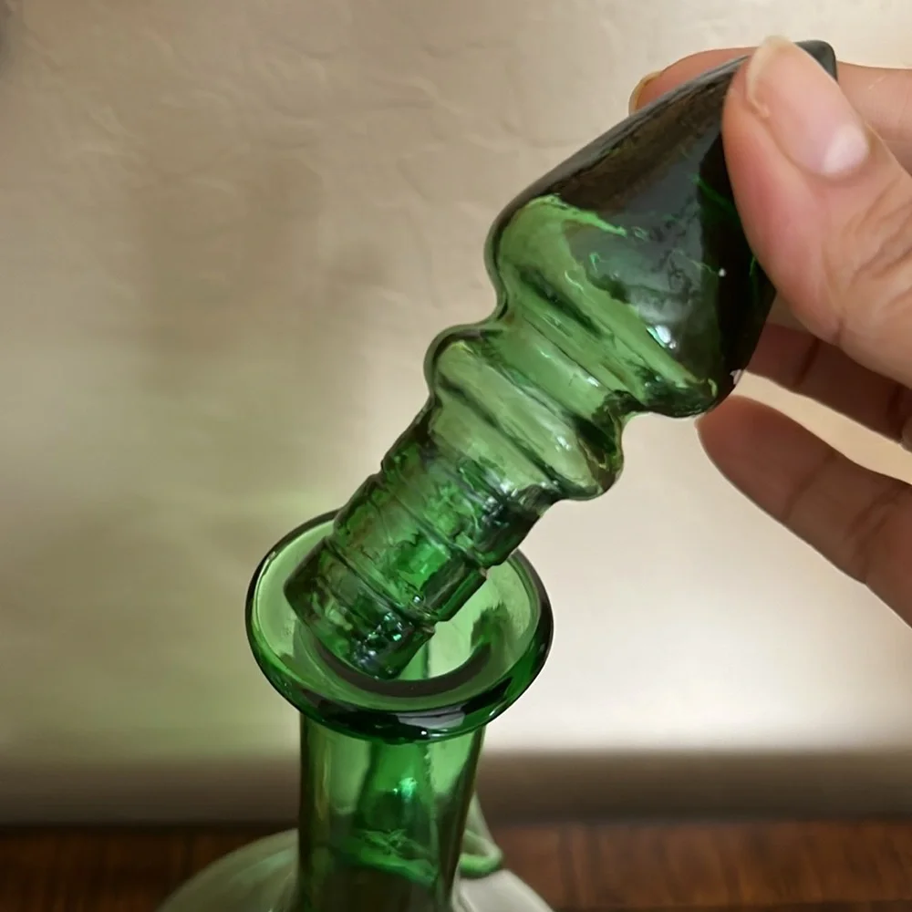 Vintage Italian Green Glass Wine Decanter Ice Chamber Chiller Stopper Hand Blown